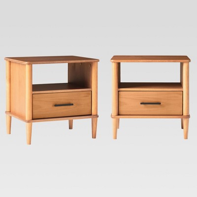 Saracina Home Set of 2 Transitional 1 Drawer SpindleLeg Wood Storage Nightstands