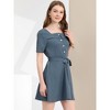 Allegra K Women's Square Neck Tie Waist A-Line Button Down Shirt Dress - 2 of 4