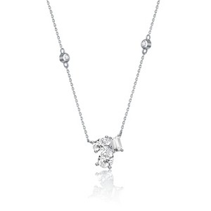 Guili Stunning Sterling Silver Cluster Station Necklace with Brilliant Cubic Zirconia – A Sparkling and Elegant Statement Piece for Any Occasion - 1 of 4