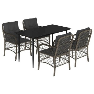 vidaXL Garden Dining Set Grey Table Poly Rattan Medium Removable Covers - 1 of 4