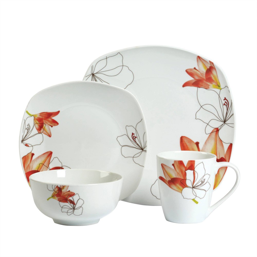 Photos - Glass 16pc Porcelain Lily Dinnerware Set - Tabletops Gallery