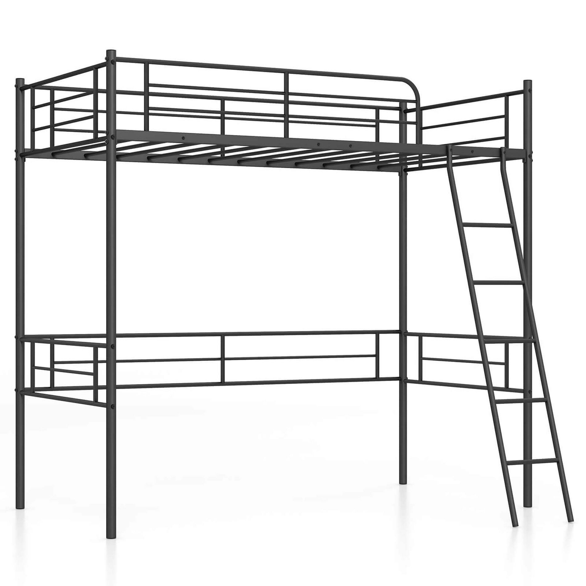 Costway Twin Size Metal Loft Bed Single Loft Bunk Bed with Full-Length Guardrail