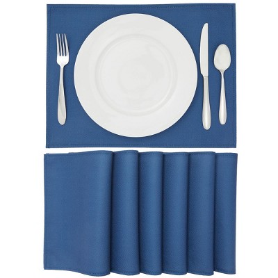 Farmlyn Creek Woven Placemat Set of 6 for Dining Table, Patio, 12.75 x 16.75 in, Navy Blue