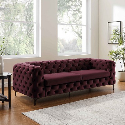 MINIMORE Modern Style Ghaleb 93.3"W  3Seater Square Arms Chesterfield Sofa