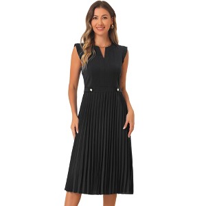 Allegra K Women's Sleeveless Casual V Neck Button Pleated Midi Dress - 1 of 4