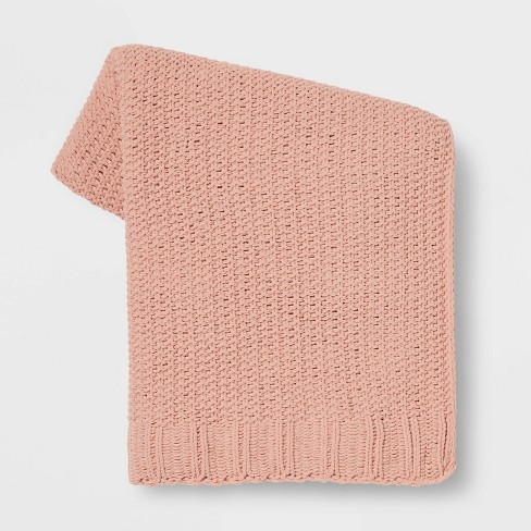 Solid Chenille Knit Throw Blanket Blush Threshold