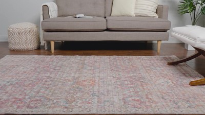 Ivory and Pink Flat Woven Washable Synthetic Area Rug 4' x 6'