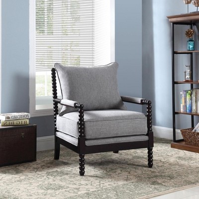 Linen-Like Fabric and Rubberwood Accent Chair with Removable Back, Beaded Frame and Slender Design