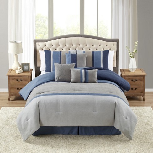 Sweet Home Collection Comforter Set Ultra Soft Faux Suede Fashion Bedding Sets with Shams Throw Pillows and Bed Skirt King Denim