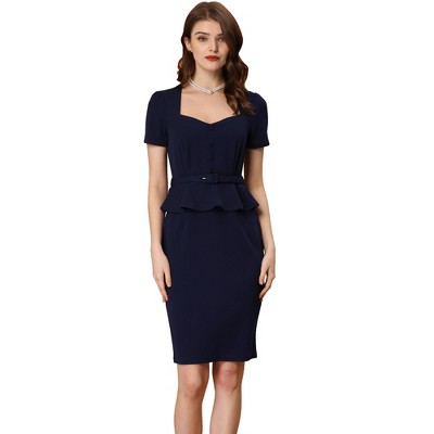 Allegra K Women's Sweetheart Neck Short Sleeve Wear to Work Office Peplum Sheath Dress
