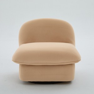 Gulches Pumpkin-Shaped 360° Swivel Accent Chair, Soft Velvet Upholstered Chair with Sturdy Wood Frame & Metal Base, Comfy Chair - 1 of 4