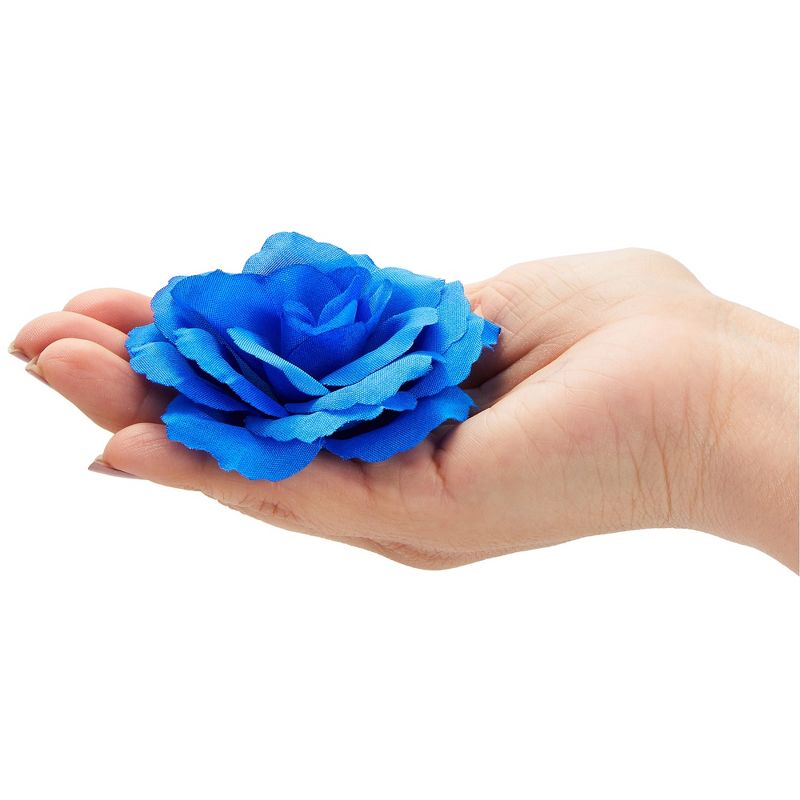 Bright Creations 50 Pack Royal Blue Roses Artificial Flowers Bulk, 3 Inch Stemless Fake Silk Roses for Decorations, Wedding, 5 of 9
