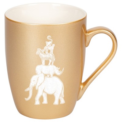 Elanze Designs 10 Ounce Ceramic Decorative Laser Engraved Elephant Rhino Zebra Cheetah Lemur Giftable Novelty Tea Coffee Cup Mug Vegas Gold Stacked