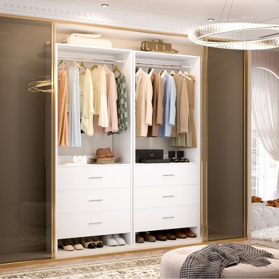 Aheaplus 24'' Freestanding Closet Organizer System with Hanging Rods and Drawers