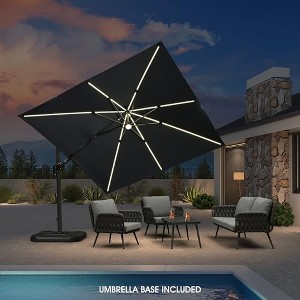 PURPLE LEAF 10x10 Ft Cantilever Umbrella Square Solar Powered LED Outdoor Patio Umbrella with 360°Rotation Adjustable With Base - 1 of 4