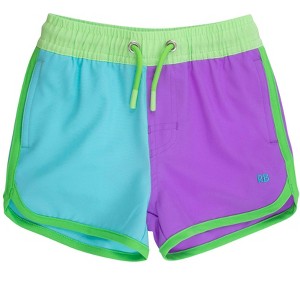 RuggedButts Boys UPF50+ Sun Protected Stretch Dolphin Hem Swim Trunks - Neon Bright Aqua Color Block, 5 - 1 of 4