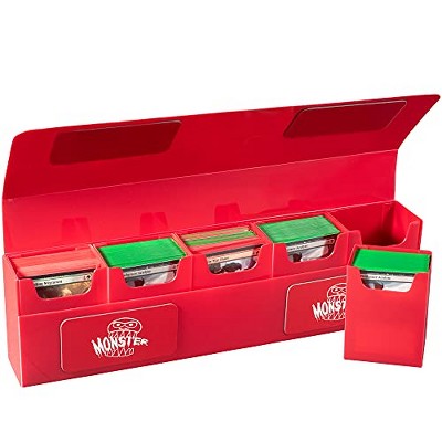 Monster Red Hydra Deck Storage Box with Self-Locking Magnetic Closure and Removable Compartments- Fits 5 Decks 750 Total Sleeved Small and Standard TCG Cards- MTG and More