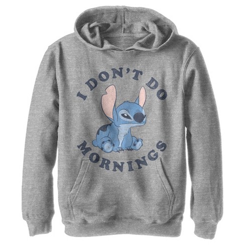 Boy's Lilo & Stitch Experiment 626 I Don't Do Mornings Pull Over Hoodie -  Athletic Heather - Large