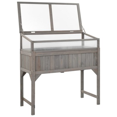 Gray Fir Wood Raised Garden Bed with Greenhouse