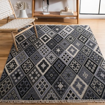Handmade Black and Grey Wool 4' x 6' Flat Woven Area Rug