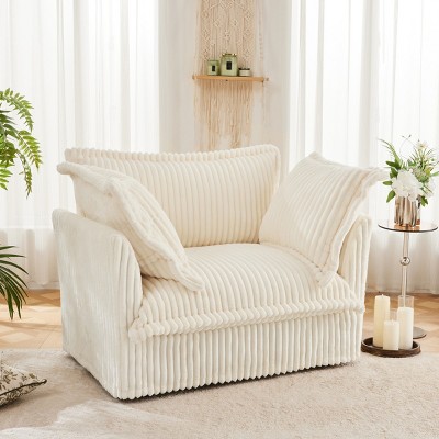 Single Armrests Sofa Chair,Modern Corduroy Fabric Upholstered Lazy Sofa Chair,High Back Pillows Sectional Modular Sofa Chair-Coolbibila
