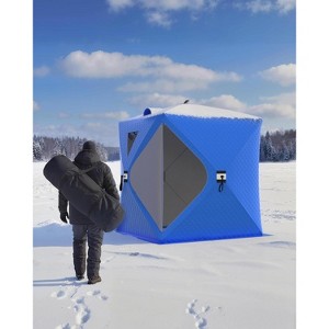 Insulated Pop-Up Ice Fishing Tent 3-4 Person, Quick Setup Portable Hub Tent, 210D Oxford Fabric, Includes Anchors, Ropes & Carry Bag - 1 of 4
