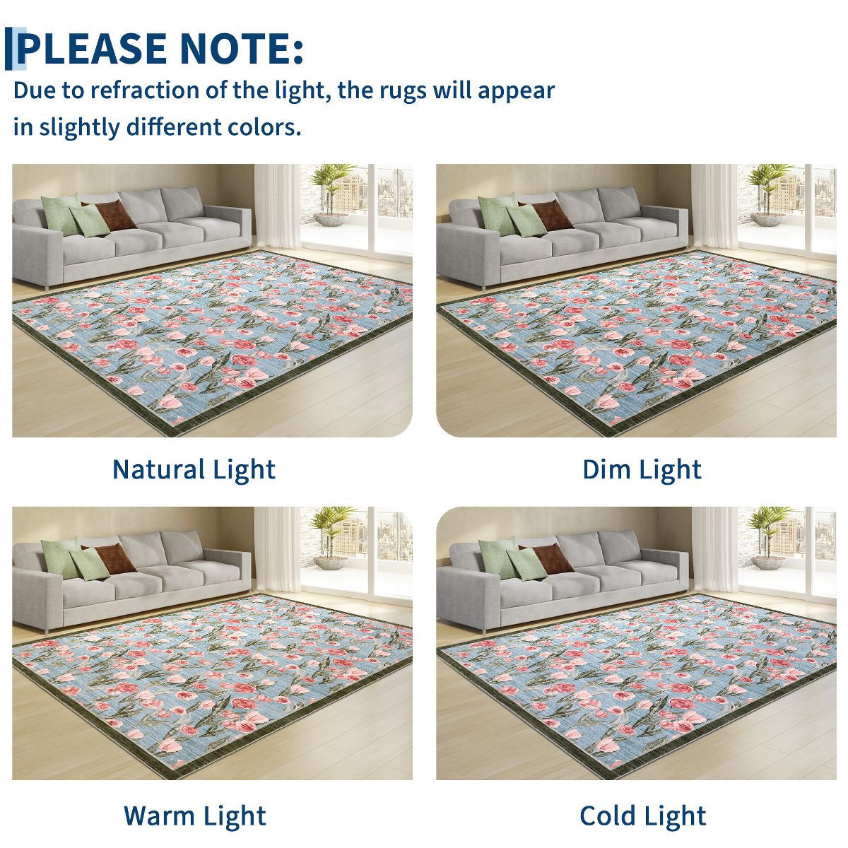 Garvee Tulip Area Rugs for Living Room, Non-Slip Low Pile Washable Carpet, Farmhouse Floral Accent Rug Home Decor - thumbnail 7