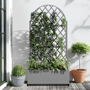 PexFix 71 in. x 35.4 in. Arched Outdoor Metal Trellis with Planter Box in Gray - 1 of 4