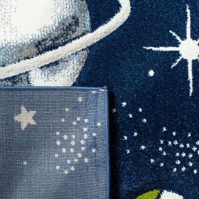 Navy and Ivory Space-Themed Kids Rectangular Area Rug