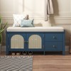 Entryway Shoe Storage Bench with Cushion, 2 Rattan Doors & 2 Drawers, Wooden Shoe Organizer with Seating for Hallway & Mudroom - HABITRIO - 2 of 4