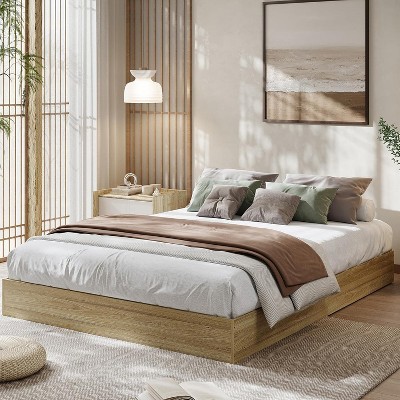 Wood Platform Bed with Sturdy Wooden Slats, Floor-Standing Bed Frame,Minimalist Design Bed Frame, No Box Spring Needed, Easy Assembly