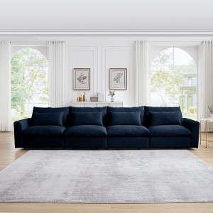 4 Seater Deep Seat Couches for Living Room, Comfy Beige Corduroy Sofas for Living Room Modern with 4 Waist Pillows - 1 of 4