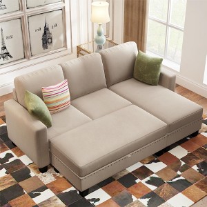 Reversible L-Shaped Sectional Sofa with Storage Ottoman: Chaise Lounge, Nailhead Textured Fabric - 3-Piece Sofa Set for Versatile Living Spaces - 1 of 4