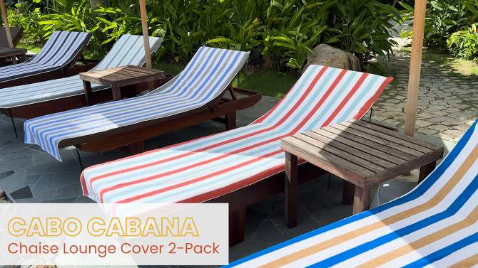 Arkwright Cabo Cabana Chaise Lounge Cover - (Pack of 2) 100% Cotton Terry Towels, Pool Chair Covers for Outdoor Beach Furniture, 30 x 85 in, 2 of 9, play video