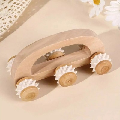 Evideco French Home Goods Natural Wood Hand-Held Massage Rollers for Relaxation and Mobility, Deep Tissue Massage Tools with Rotating Rollers