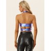 INSPIRE CHIC Women's Metallic Halter Deep V Neck Backless Holographic Crop Tops - 3 of 4