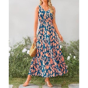 Clearlove Women Summer Dresses Casual Sleeveless Maxi Dresses Cute Floral Long Dress Wedding Guest Dress - 1 of 4