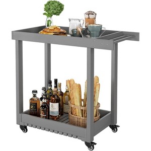 HDPE Dining Cart – Portable Double-Shelf Utility Trolley with 4 Wheels and Towel Rack, 1000 Lbs Capacity, Easy to Maneuver and Store, Black - 1 of 4