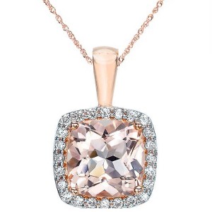 Pompeii3 1 1/10ct Morganite Cushion Halo Diamond Pendant 14K Rose Gold - 1 of 4
