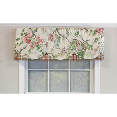Ivory Floral Cotton Blend Scalloped Rod Pocket Valance