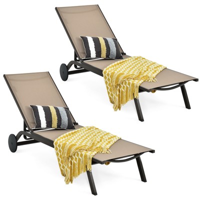 Tangkula Outdoor Aluminum Chaise Lounge Recliner Chair with Adjustable Backrest