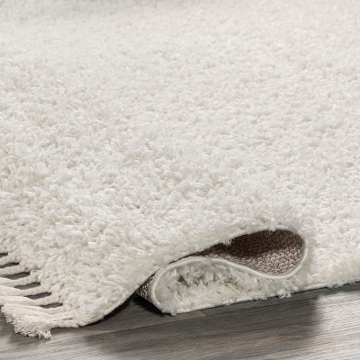 Ivory Rectangular Braided Shag Area Rug with Tassels