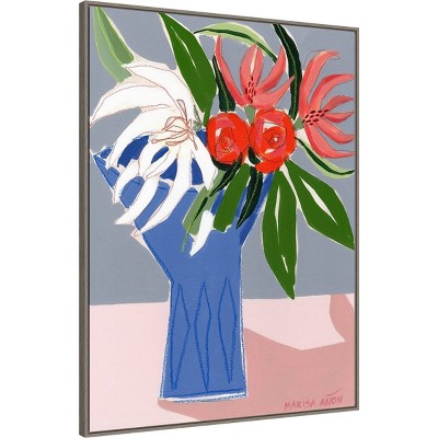 Spring Florals Canvas Print with Blue Vase and Exotic Blooms