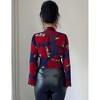 Women's Floral Print Deep V Neck Blouse Long Lantern Sleeve Button Front Shirt Fall Spring Crop Top - 3 of 4