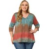 Agnes Orinda Women's Plus Size Tie Dye 3/4 Sleeve Side Slit V Neck Trendy Spring Tops - 3 of 4