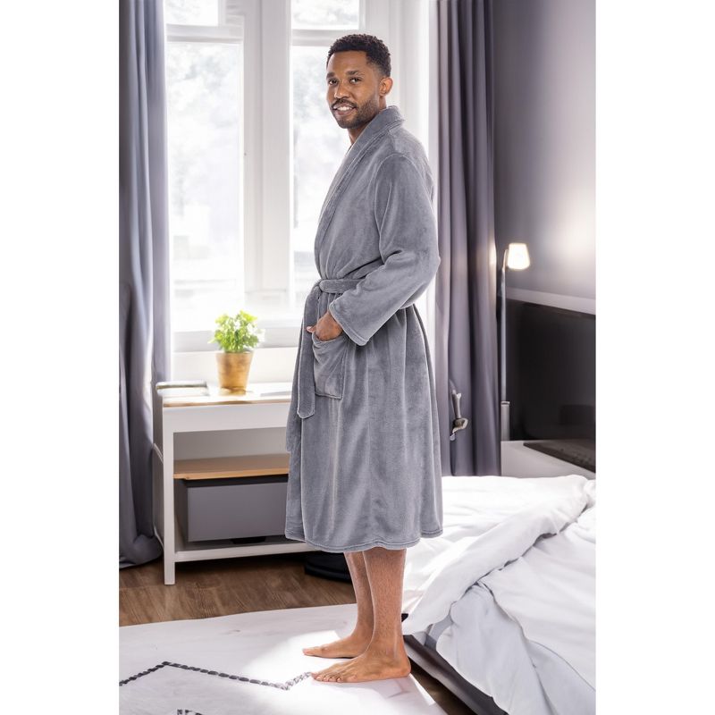Men's Plush Fleece Robe, Soft Cozy Warm Wrap Around Bathrobe, 5 of 7