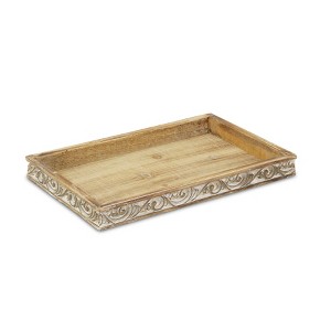 Cheung's Dahlia Elegant Wood Tray with Side Carvings - 1 of 4