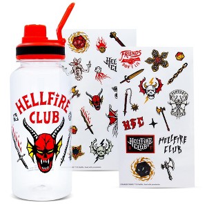 Silver Buffalo Stranger Things Hellfire Club 32-Ounce Twist Spout Water Bottle and Sticker Set - 1 of 4
