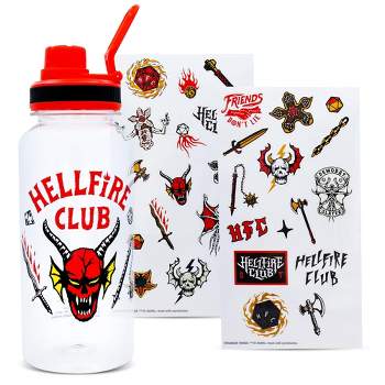 Silver Buffalo Stranger Things Hellfire Club 32-Ounce Twist Spout Water Bottle and Sticker Set