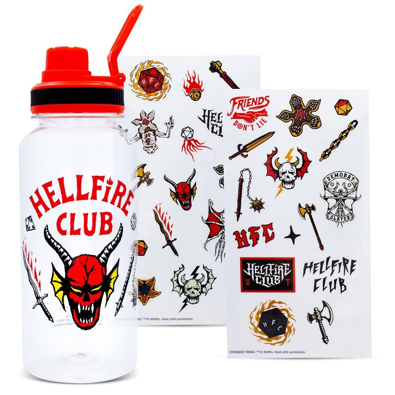 Silver Buffalo Stranger Things Hellfire Club 32-Ounce Twist Spout Water Bottle and Sticker Set, 1 of 7